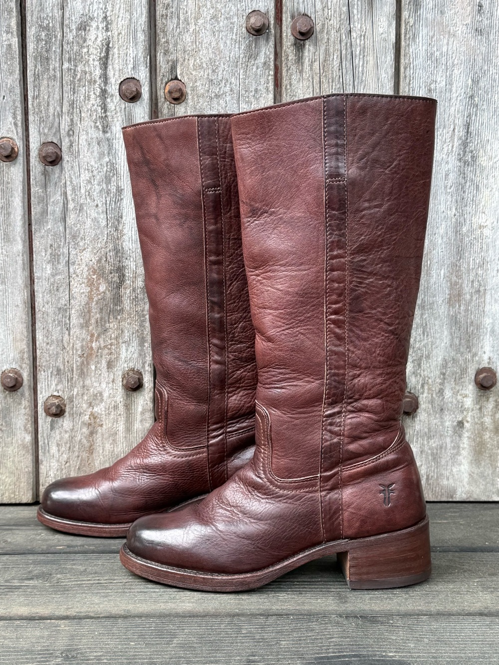 Vintage Frye Campus Boots in Dark Marbled Warm Walnut Color